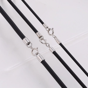 Cordon De Collier En Caoutchouc Noir Avec Fermoir En Argent Sterling 925 DIY Fabrication De Bijoux Unisexe