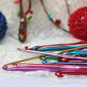 Colorful aluminum crochet hook set in multiple sizes for knitting and craft projects