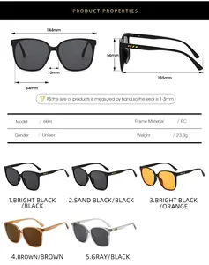 Size chart showing 144mm width and frame specifications for vintage square sunglasses
