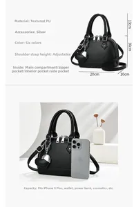 Litchi pattern PU tote bag dimensions 20x10x16cm with heart charm and shoulder strap