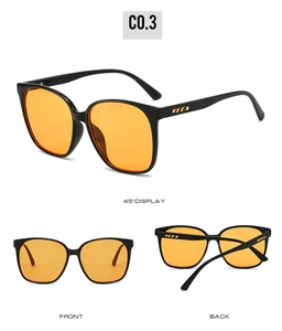 Detailed views of vintage square sunglasses with orange lenses and striped temples