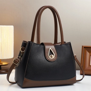 Sac À Main Pour Femme En Cuir PU Grain Litchi Sac Bandoulière Grande Capacité Avec Serrure Goutte D'eau Dorée Élégant Bureau Quotidien