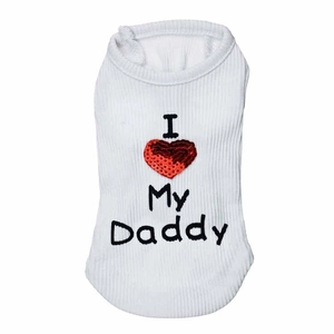 Detail of ribbed cotton pet vest with sequin heart and Daddy embroidery