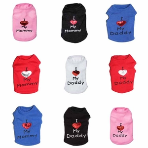 Pet Dog Cat Vest Ribbed Cotton Tank Top Sequin Heart I Love My Mommy Daddy Sleeveless Apparel Casual Summer Clothes