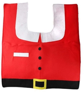 U-shaped red Santa Claus toilet mat with belt detail for Christmas bathroom decor