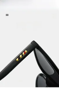 Detail of retro rimless sunglasses showing high-elastic temples and gold striped accents