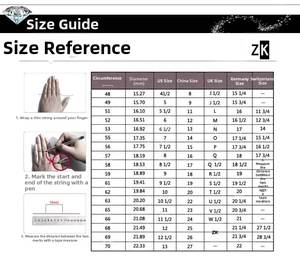 Sizing guide for retro wolf rings with circumference and diameter conversion table