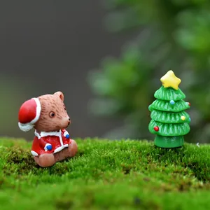 Miniatur Weihnachts Bär Figur Harz Süß Cartoon Mikro Landschaft Moos Topf Dekor Schreibtisch Ornament Festlich Urlaub