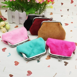 Multiple colorful plush coin purses with metal ball clasp in various candy colors