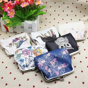 Vintage PU Leather Coin Purse Mini Wallet Metal Kiss-Lock Clasp Retro Floral Animal Print Small Change Pouch For Women