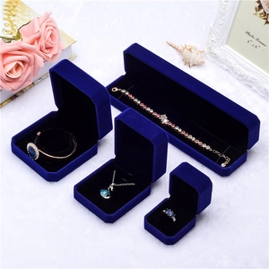 Royal Blue Velvet Jewelry Box For Ring Pendant Bracelet Elegant Flocked Gift Storage Case For Wedding Proposal Engagement