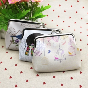 Three-piece set of vintage PU leather coin purses with bird and elephant digital prints