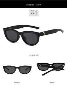 Vues détaillées des lunettes de soleil œil-de-chat noires avec logo étoile argenté