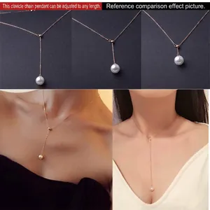 Adjustable Y-shaped rose gold necklace with white pearl pendant for women