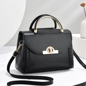 Borsa A Mano Da Donna In Pelle PU Borsa A Tracolla Chiusura Girevole Oro Dettaglio Intrecciato Elegante Chic Manico