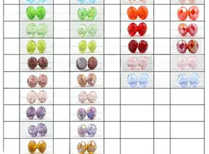Detailed color chart of faceted crystal glass beads in various gradient shades