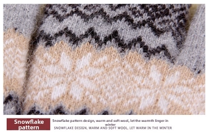 Detailed macro view of the snowflake jacquard weave and thick wool knit texture