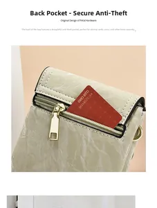 Detail of crossbody bag showing rear anti-theft zipper pocket for cards and gold hardware