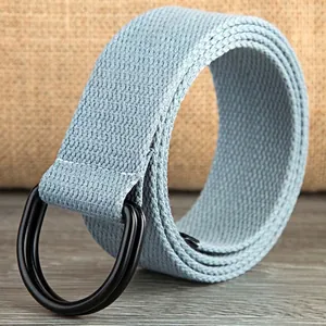 Unisex Casual Canvas Webbing Belt With Double D-Ring Buckle Adjustable Solid Color Outdoor Tactical Waistband For Men Women