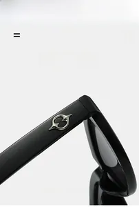 Détail de la branche de lunettes de soleil noir brillant avec logo en métal argenté