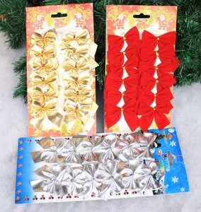 Lot de 12 nœuds de Noël en or, rouge et argent pour décoration de sapin
