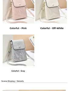 Detailed close-up of small crossbody bags in pink, beige, and grey with marble texture