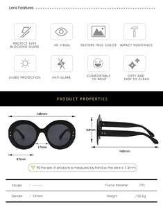 Spécifications de taille et caractéristiques de protection UV400 des lunettes ovales