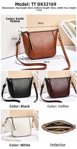 Detailed interior of PU leather tote showing striped lining and multiple compartments