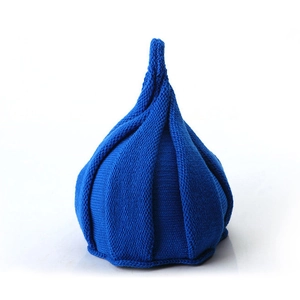 Cute royal blue knitted baby elf hat with creative pointed top and soft wool texture