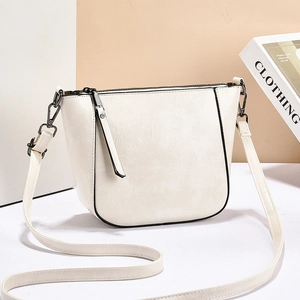Minimalist beige PU leather shoulder bag with contrast black trim and large capacity
