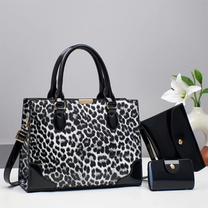 Sac Cabas Imprimé Léopard Avec Pochette Et Porte-Cartes Cuir PU Verni Brillant Grande Capacité Sacs À Main Épaule Pour Femmes