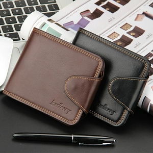 Baellerry short leather wallets in black and brown, business casual style with snap button