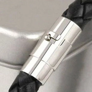 Bracelet en cuir tressé noir avec fermoir magnétique en métal argenté pour hommes et femmes