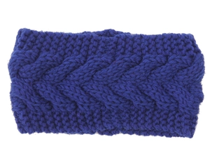 Detailed cable knit pattern on a royal blue winter thermal headband accessory