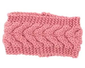 Detailed close-up of pink cable knit texture on a thick winter warming headband