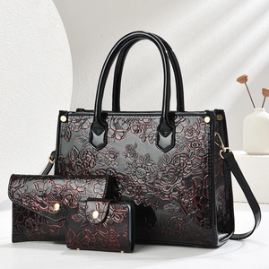 Tote Bag Crossbody Bag And Clutch Wallet And Card Holder PU Patent Leather Embossed Floral Pattern Retro Fashion Women