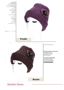 Détail de bonnets d'hiver en tricot avec fleurs 3D et décorations en strass brillants
