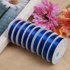 Macro shot of 0.8mm blue stretchy polyester cord for jewelry beading and DIY crafts