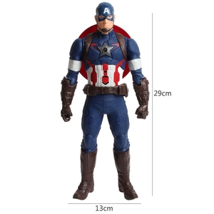 Front view of Captain America figure with 29cm height and 13cm width dimensions