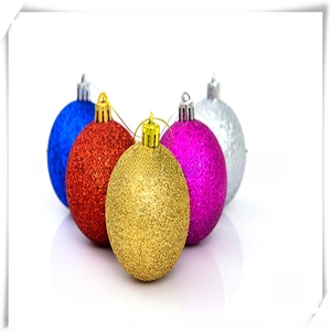 Detailed view of 3cm glitter Christmas ball ornaments in red blue gold purple and silver