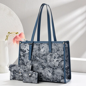Floral Print PU Leather Tote Shoulder Bag Wallet And Card Holder Large Capacity Retro Elegant Street Fashion For Women