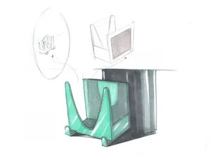 Porta coperchi da parete verde traslucido con design a U e dettagli satinati sul retro