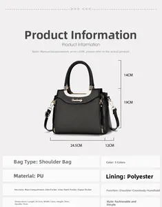 Detailed size chart for the PU leather tote bag with dimensions and internal structure