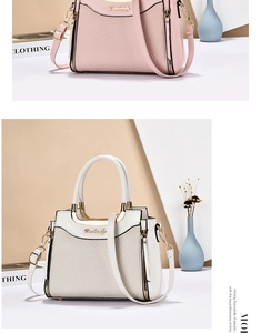 Detail of pink and white tote bags featuring lychee grain PU leather and gold hardware