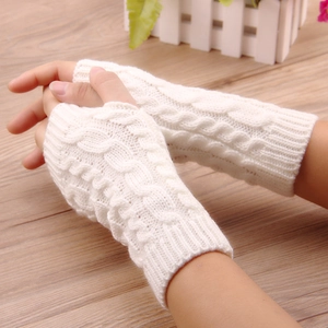 Gants Sans Doigts Tricot Torsadé Acrylique Chaud Doux Élastique Hiver Chauffe-Poignets Mitaines Trou Pour Pouce Bureau Femmes