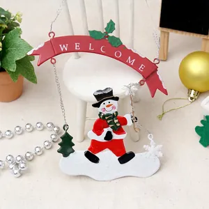 Christmas snowman Welcome metal hanging decoration with rustic winter theme and ornaments