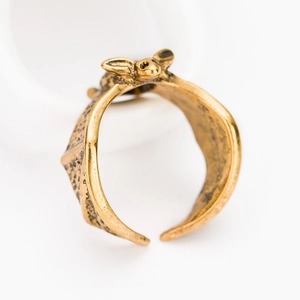 Vintage bat-shaped alloy open ring in antique gold finish for a retro gothic look