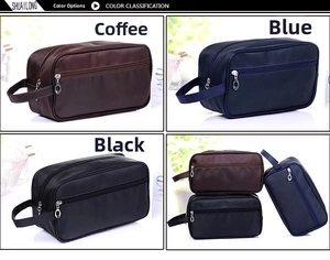 Three travel wash bags in coffee, blue, and black made of waterproof nylon fabric