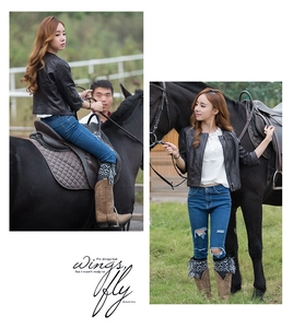 Outdoor lifestyle view of bohemian knit leg warmers paired with vintage cowboy boots