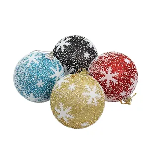 Glittering Christmas ball ornaments with snowflake patterns in blue black red and gold